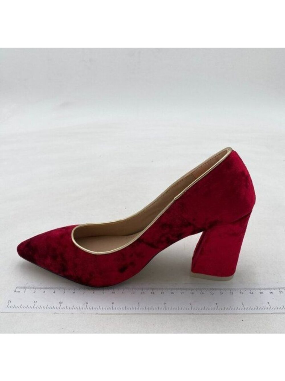 Red Chunky Closed Toe Block Heels Pointed Toe Wedding Party Elegant Slip On Shoe